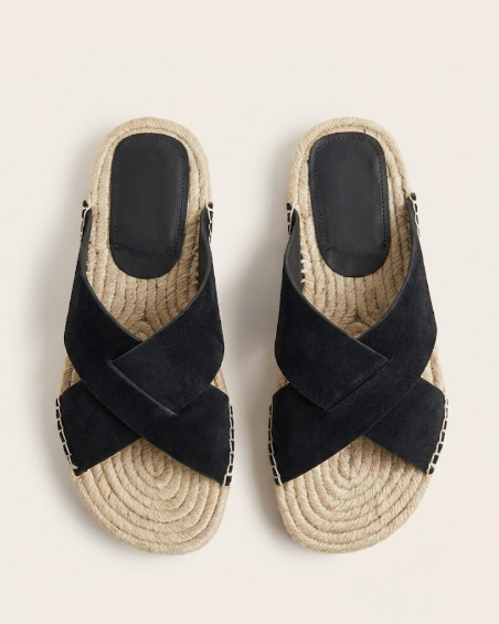 Zegna - Black Suede Criss-Cross Espadrille Slides
