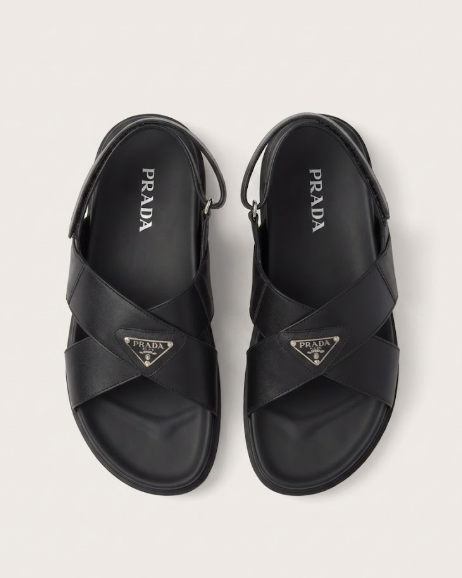 Prada - Black Leather Crisscross Sandals