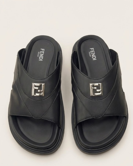 Fendi - Black Leather Slide Sandals