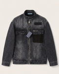 Prada - Dark Grey Washed Denim & Contrast Panel Zip Jacket