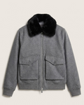 Dior - Grey Wool Bomber Jacket with Black Fur Collar