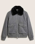 Dior - Grey Wool Bomber Jacket with Black Fur Collar