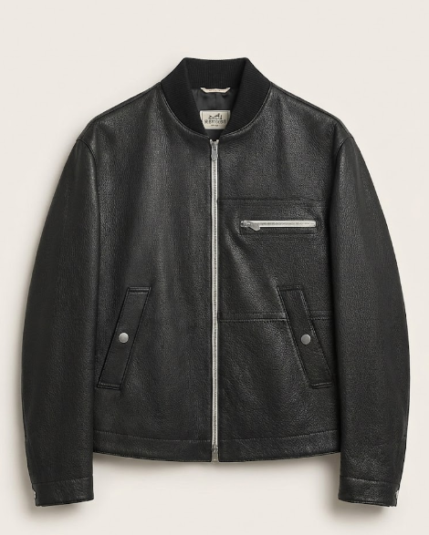 Hermès - Men's Textured Leather Bomber Jacket - Black