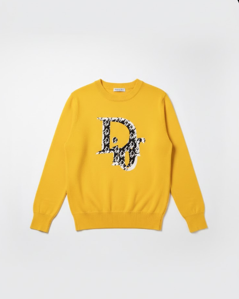 Dior - Yellow Crewneck Sweater with Oblique 'D' Logo