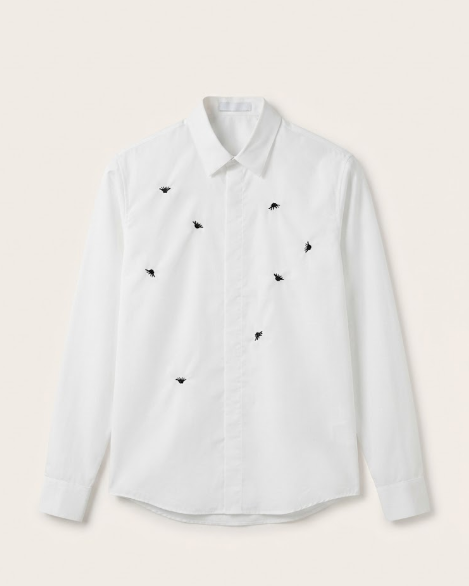 Dior - White Cotton Shirt with Scattered Black Embroidery