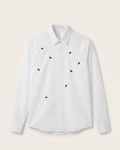 Dior - White Cotton Shirt with Scattered Black Embroidery