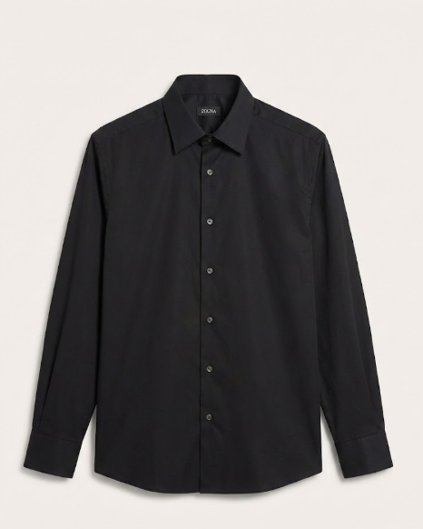 Zegna - Men's Classic Black Cotton Button-Up Shirt