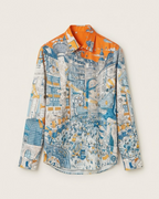 Hermès - Men's Architectural City Print Long-Sleeve Shirt - Orange & Blue