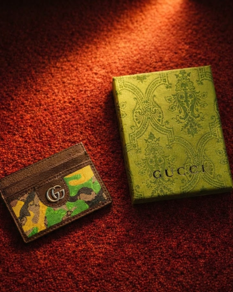 Gucci - GG Camouflage and Brown Leather Card Holder