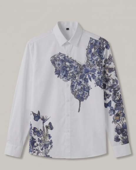 Valentino - Blue Floral & Butterfly Print White Shirt