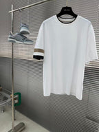 BOSS - White Crew-Neck T-Shirt w/ Striped Sleeves image 2