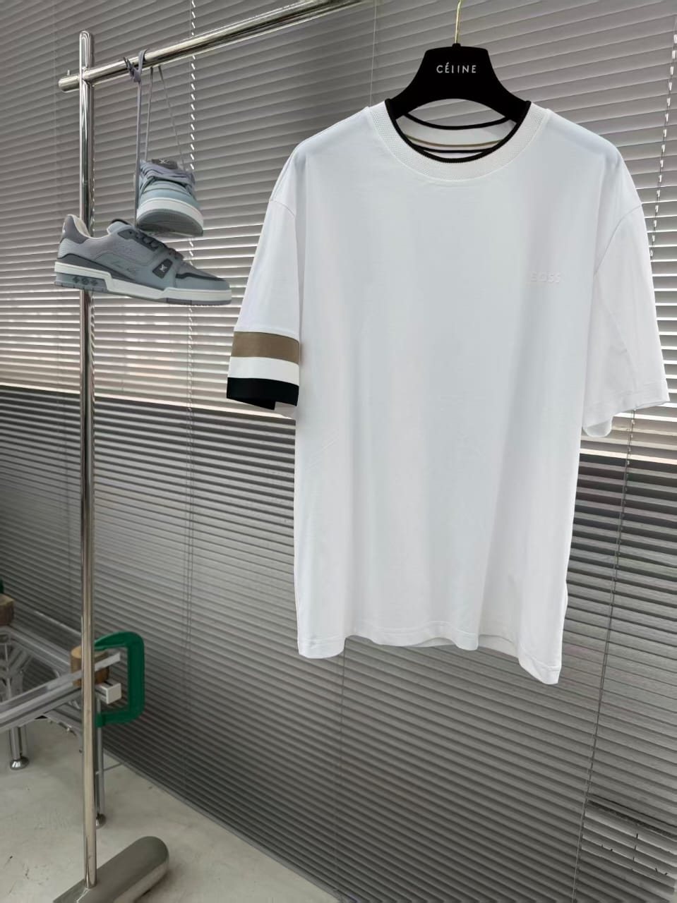 BOSS - White Crew-Neck T-Shirt w/ Striped Sleeves image 2