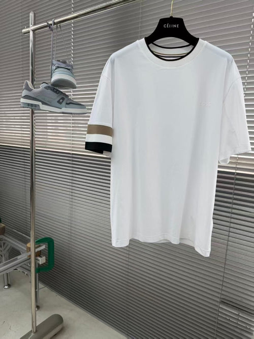 BOSS - White Crew-Neck T-Shirt w/ Striped Sleeves image 2