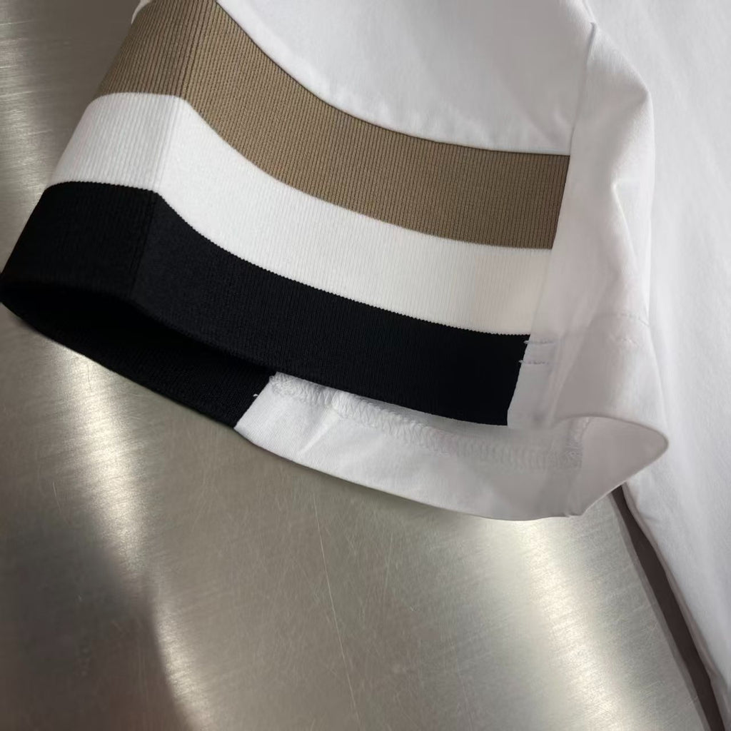 BOSS - White Crew-Neck T-Shirt w/ Striped Sleeves image 3