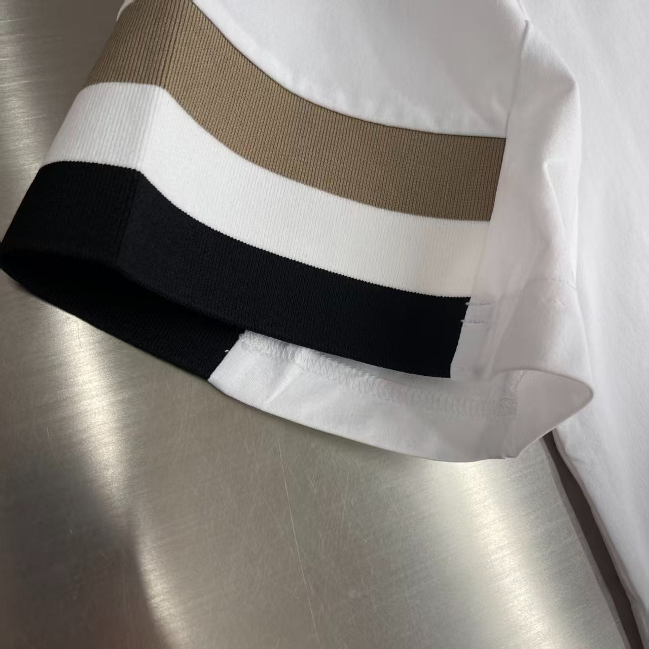 BOSS - White Crew-Neck T-Shirt w/ Striped Sleeves image 3