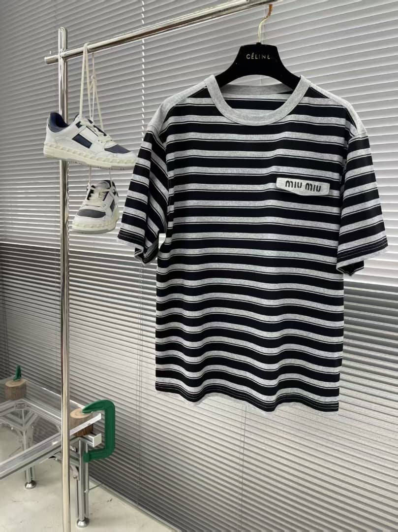 Miu Miu - Black and Gray Striped T-Shirt image 2