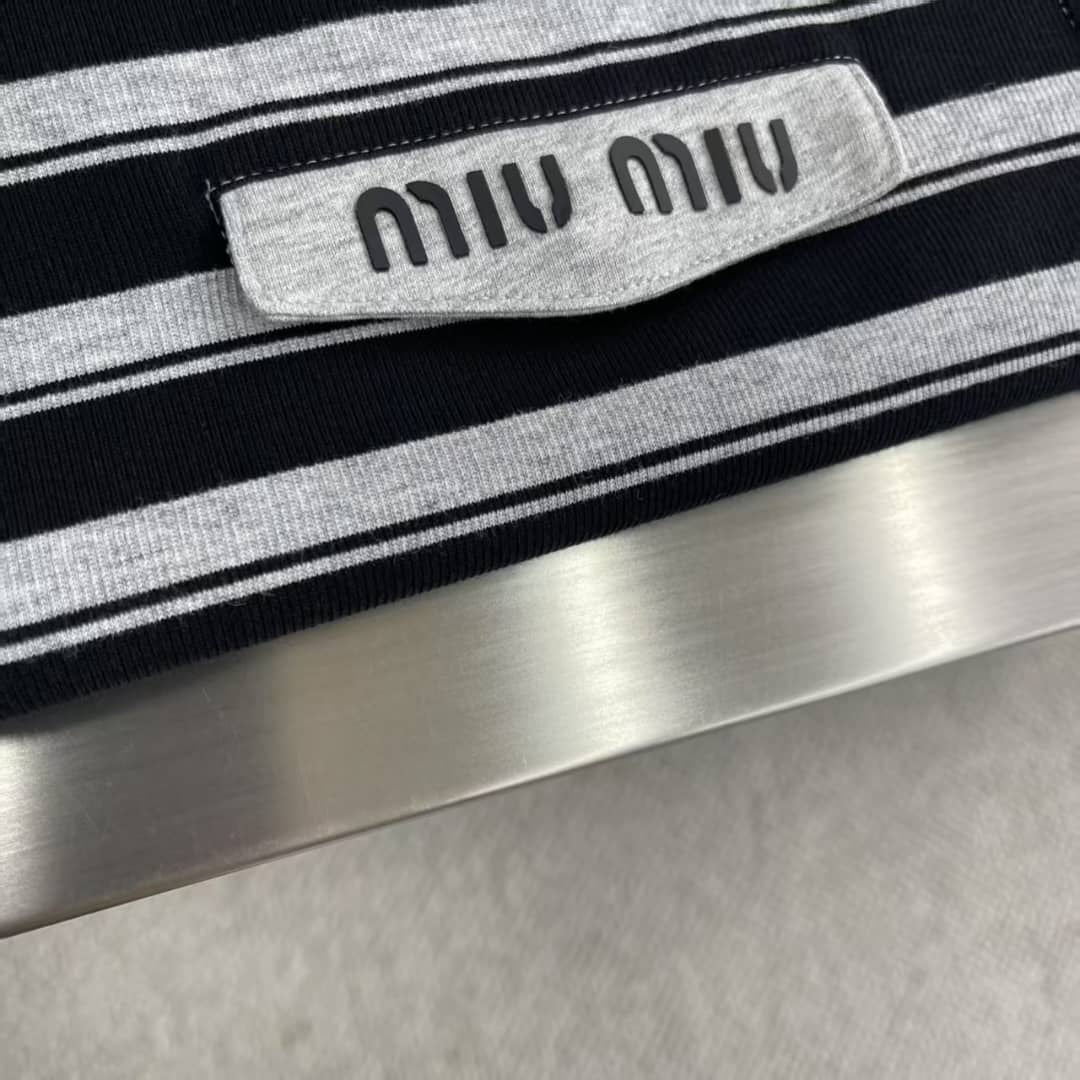 Miu Miu - Black and Gray Striped T-Shirt image 7