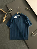 Brunello Cucinelli - Ribbed Knit Polo T-Shirt in Teal Blue image 2
