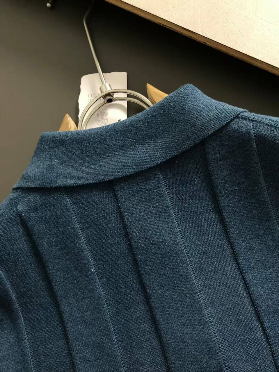 Brunello Cucinelli - Ribbed Knit Polo T-Shirt in Teal Blue image 8