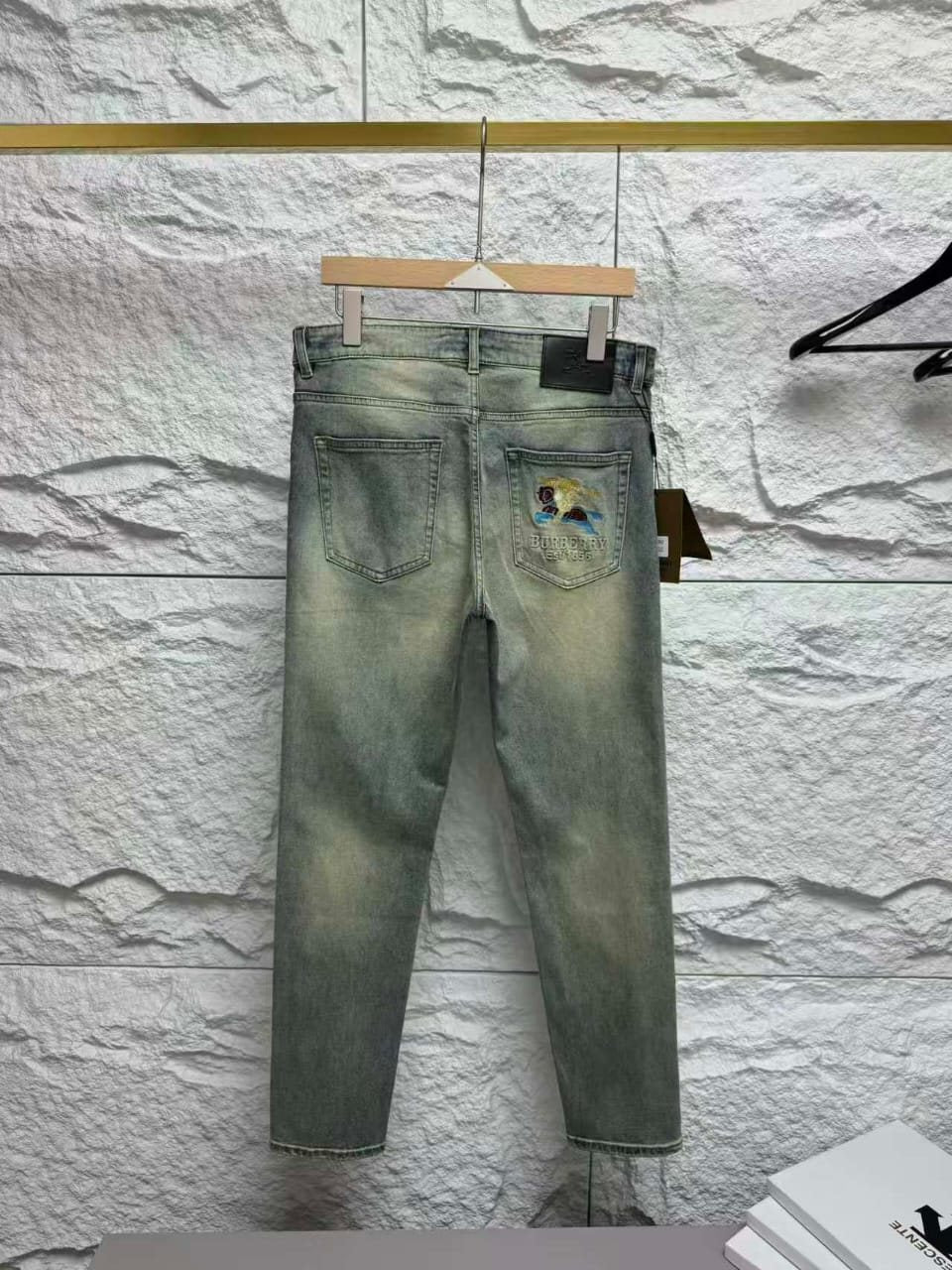 Burberry - Slim Fit Light Wash Tinted Jeans image 7