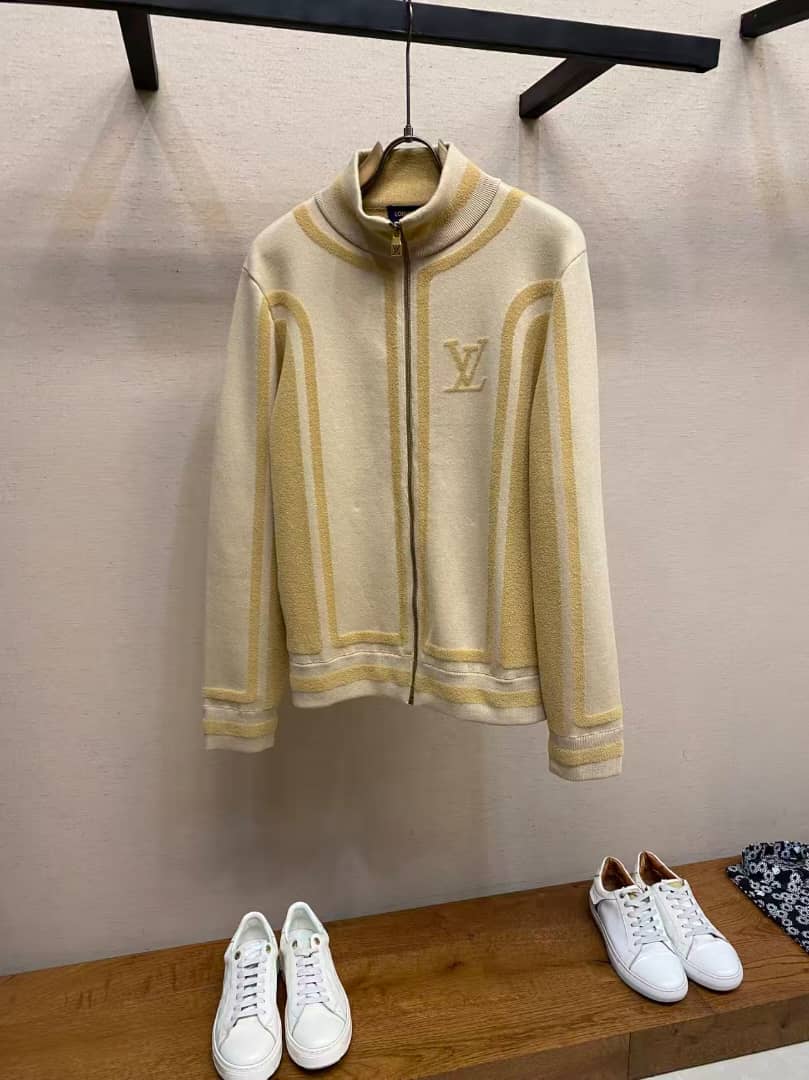 Louis Vuitton Geometric Panel Zip-Up Knit Cardigan