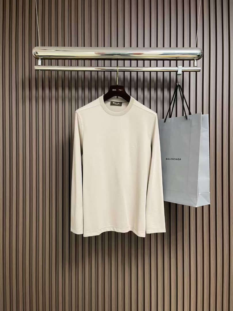 Loro Piana Embroidered Logo Long-Sleeve Beige Crewneck