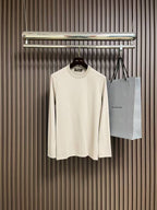 Loro Piana Embroidered Logo Long-Sleeve Beige Crewneck