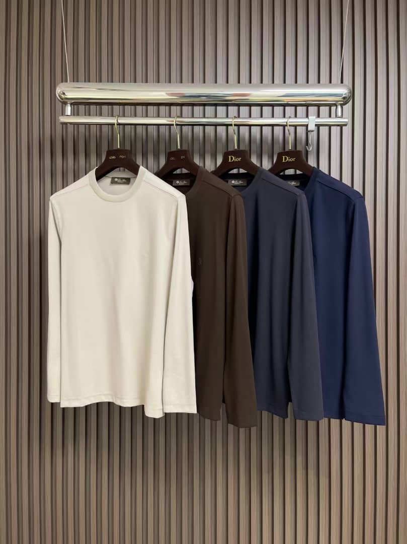 Loro Piana Embroidered Logo Long-Sleeve Beige Crewneck