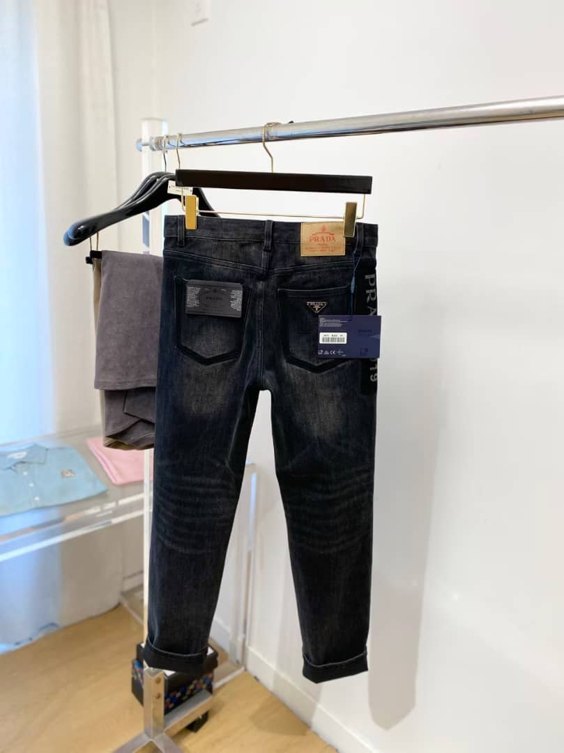 Prada Tapered Fit Grey with Rolled Cuff Wash Denim Jeans