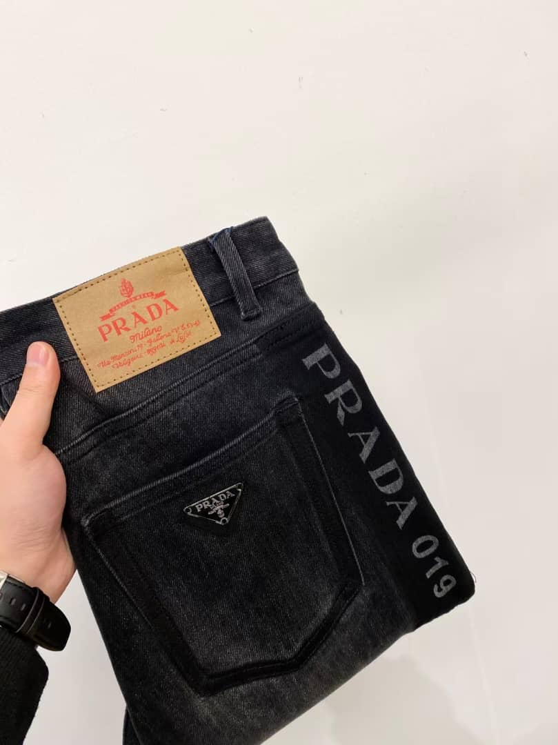 Prada Tapered Fit Grey with Rolled Cuff Wash Denim Jeans