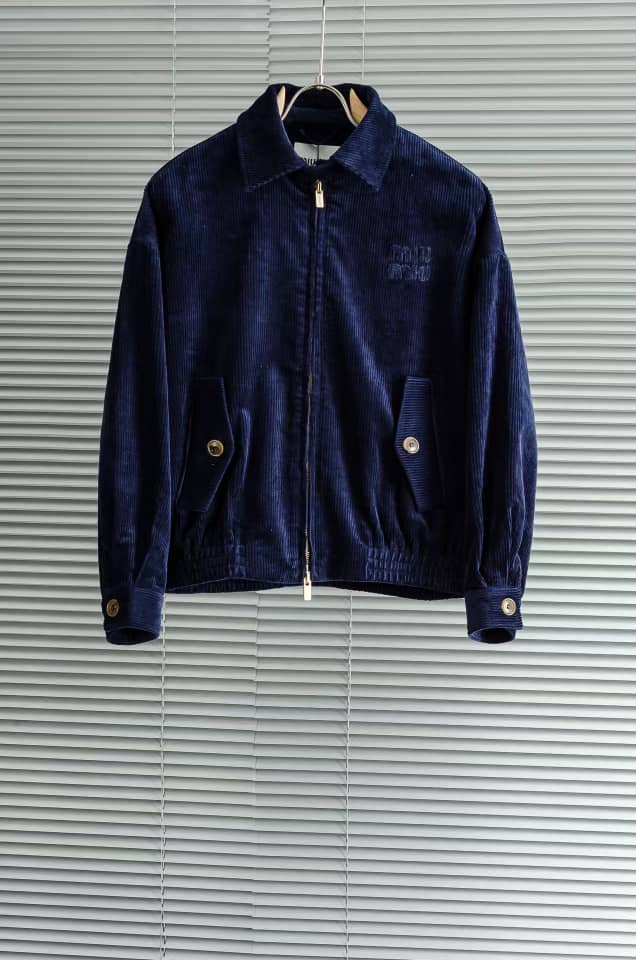Miu Miu Dark Blue Corduroy Zip-Up Jacket