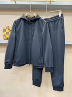 Zegna Men's Dark Blue Technical Fabric Hooded Zip-Up Jacket