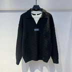LOEWE Men's Black Cable Knit Polo Sweater