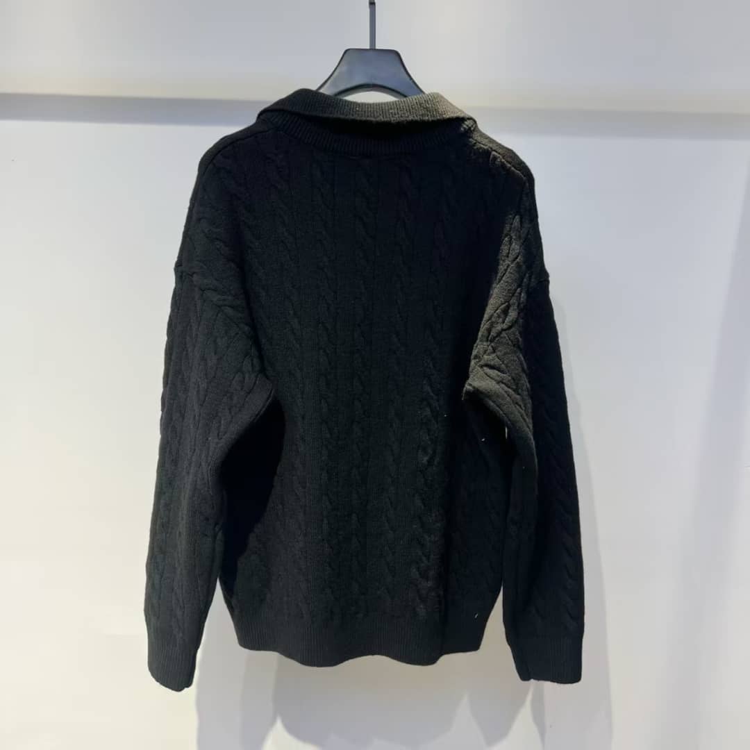 LOEWE Men's Black Cable Knit Polo Sweater