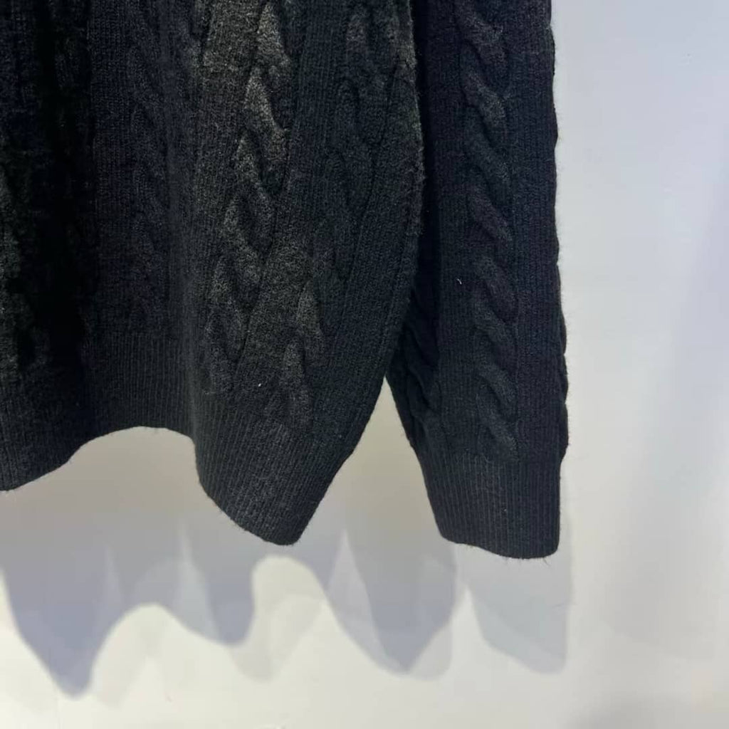 LOEWE Men's Black Cable Knit Polo Sweater