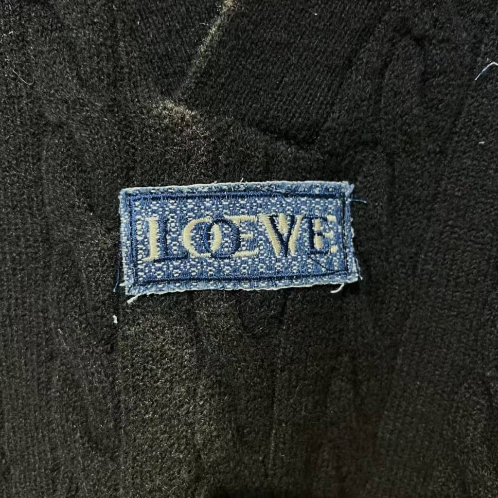LOEWE Men's Black Cable Knit Polo Sweater