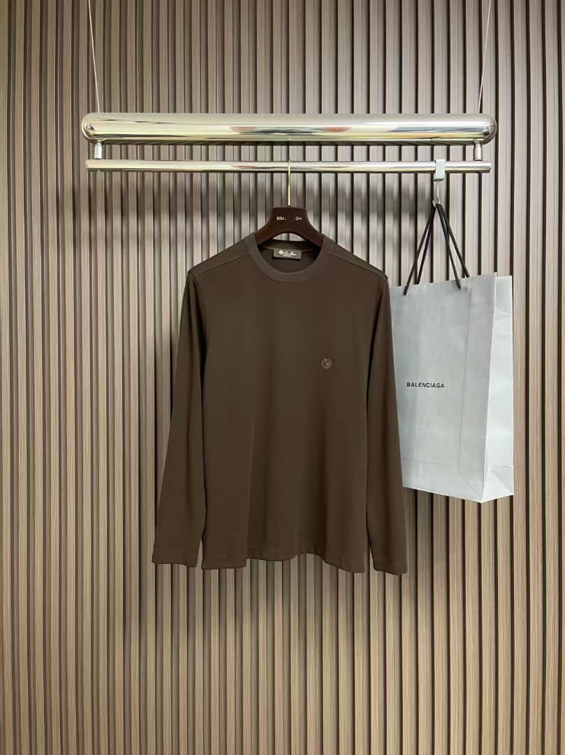 Loro Piana Embroidered Logo Long-Sleeve Brown Crewneck