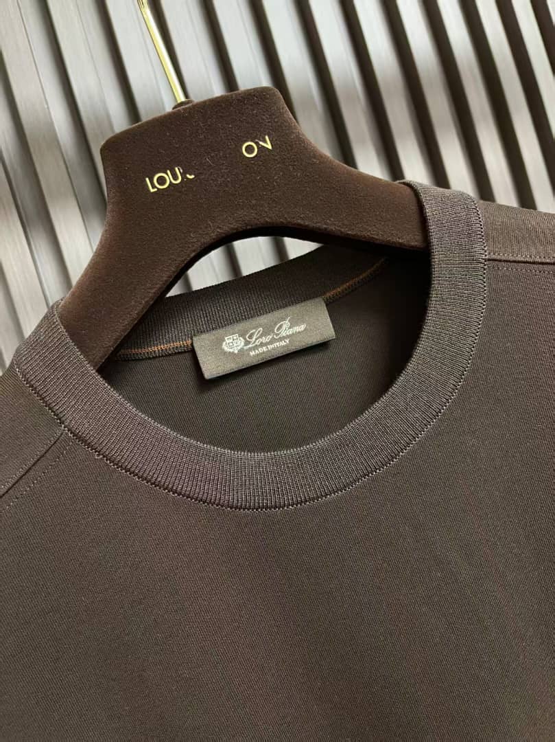 Loro Piana Embroidered Logo Long-Sleeve Brown Crewneck