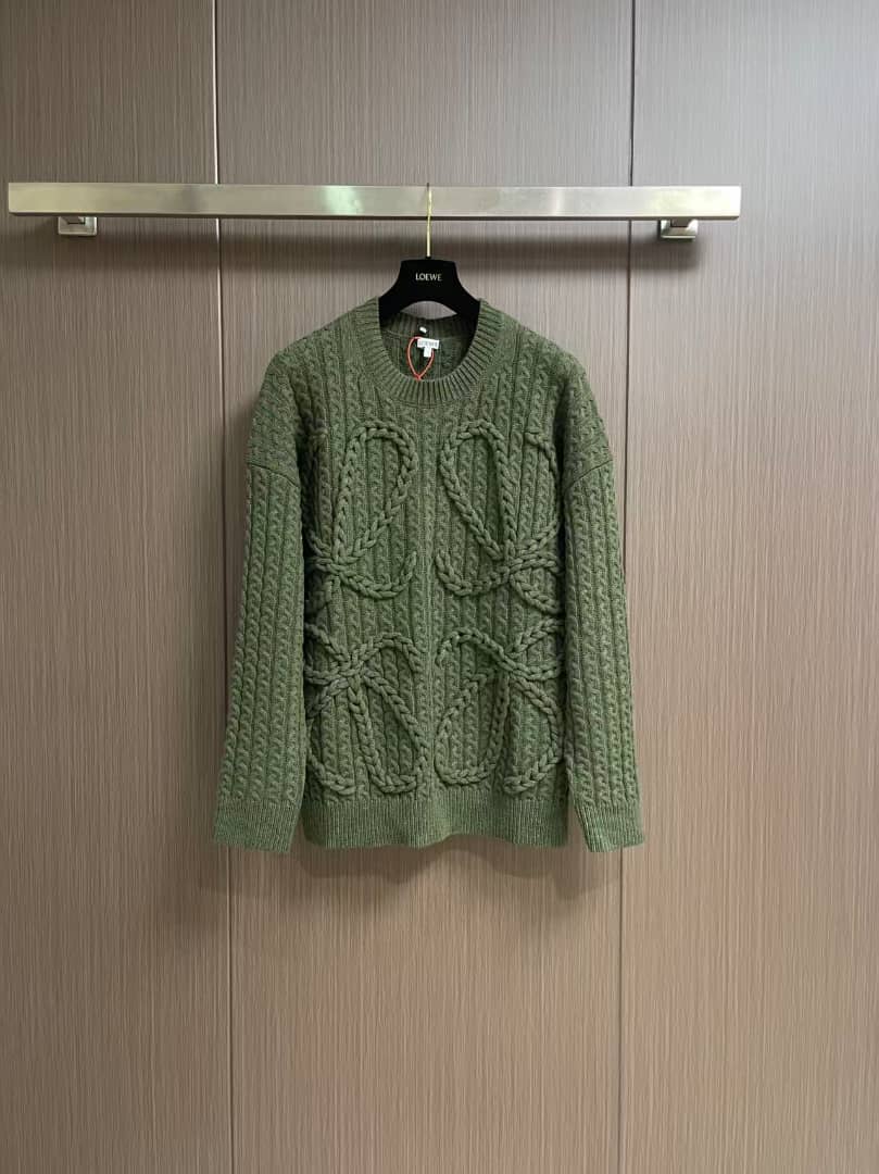LOEWE Men's Olive Green Oversized Knit Sweater