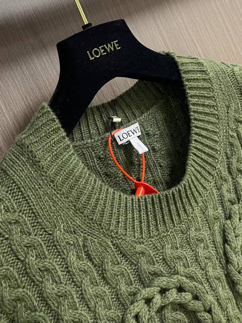 LOEWE Men's Olive Green Oversized Knit Sweater