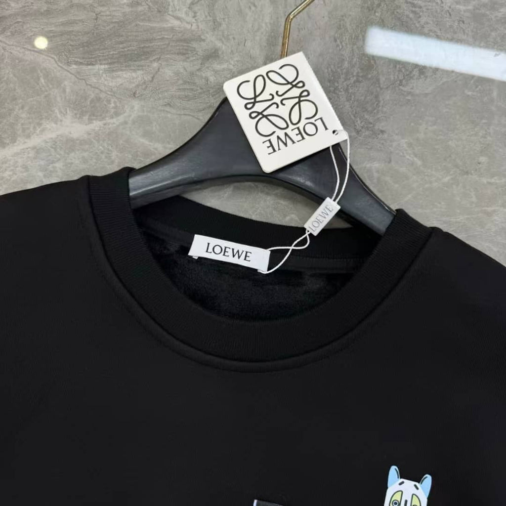 LOEWE Anagram and Cat Pocket Black Crewneck