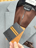 Zegna Light Grey Two-Button Tailored Suit with Pocket Square
