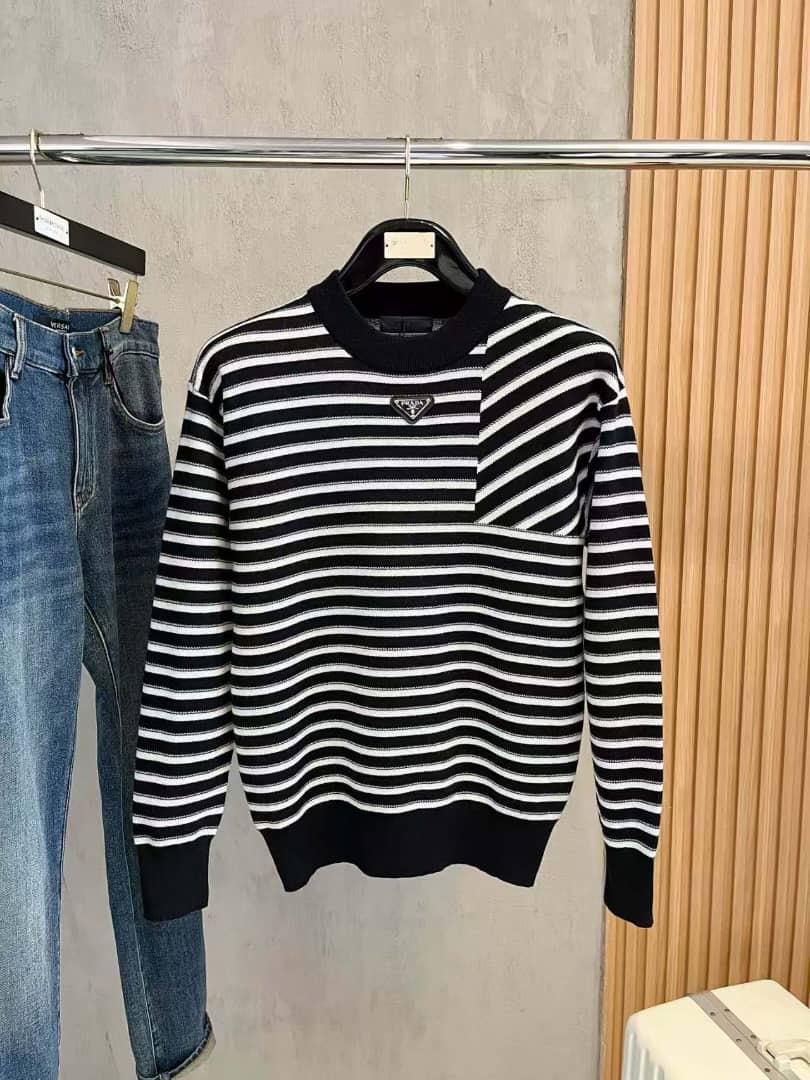Prada Men's Black & White Striped Knit Sweater