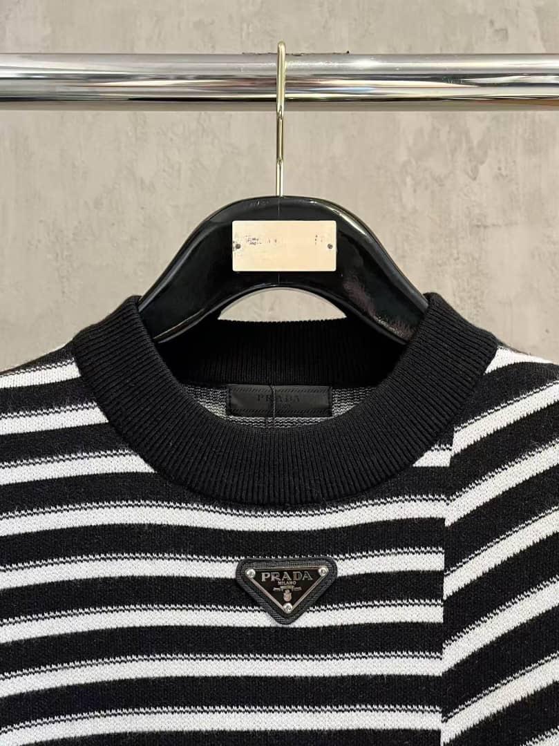 Prada Men's Black & White Striped Knit Sweater