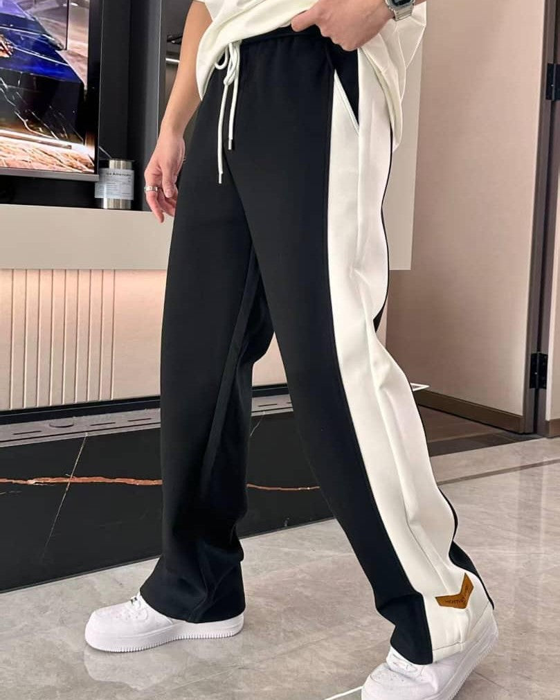 Louis Vuitton Men's Black Sweatpants with Bold White Side Stripe