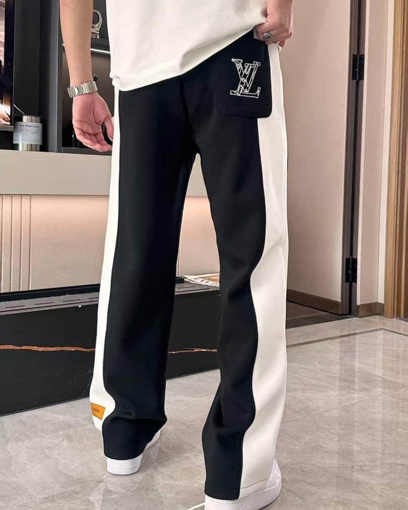 Louis Vuitton Men's Black Sweatpants with Bold White Side Stripe