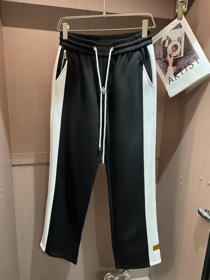 Louis Vuitton Men's Black Sweatpants with Bold White Side Stripe