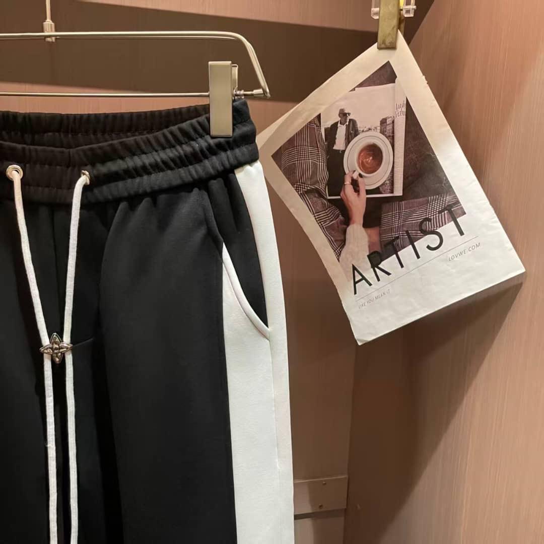 Louis Vuitton Men's Black Sweatpants with Bold White Side Stripe