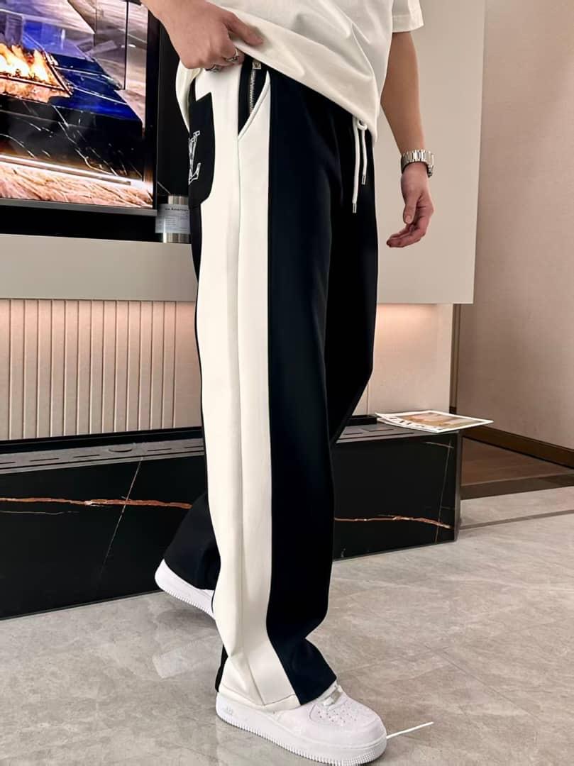 Louis Vuitton Men's Black Sweatpants with Bold White Side Stripe