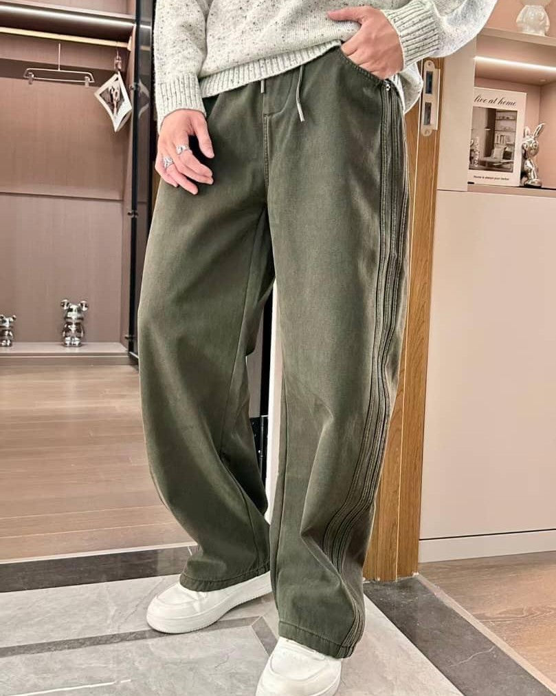 Balenciaga Olive Wide-Leg Pleated Pants